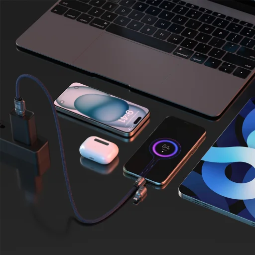 Dudao L20Max 65W kábel 4 v 1 s pútkom na zápästie, s adaptérmi USB-C na USB-C, Lightning a USB-A - modrý - 9