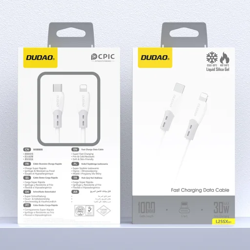 Dudao L25SX 30W USB-C - Lightning kábel so silikónovým opletením 1m - biely - 2