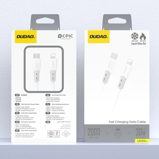 Dudao L25SX 30W USB-C - Lightning kábel s mäkkým silikónovým opletom 2m - biely - 2