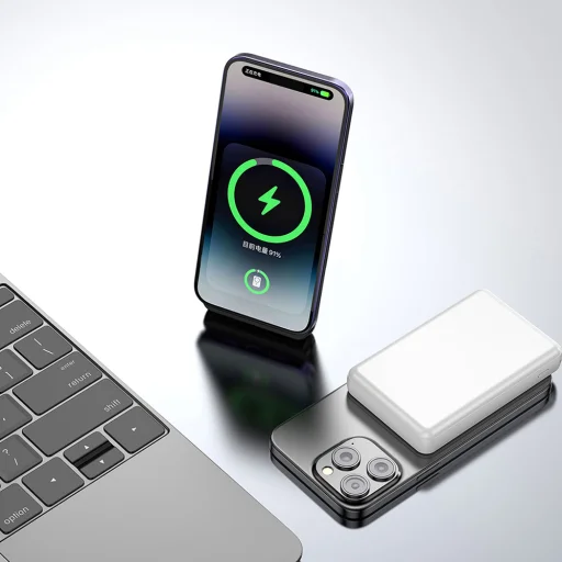 Dudao K14S Magnetická powerbanka 20W 5000mAh 1x USB-A 1x USB-C - Biela - 4