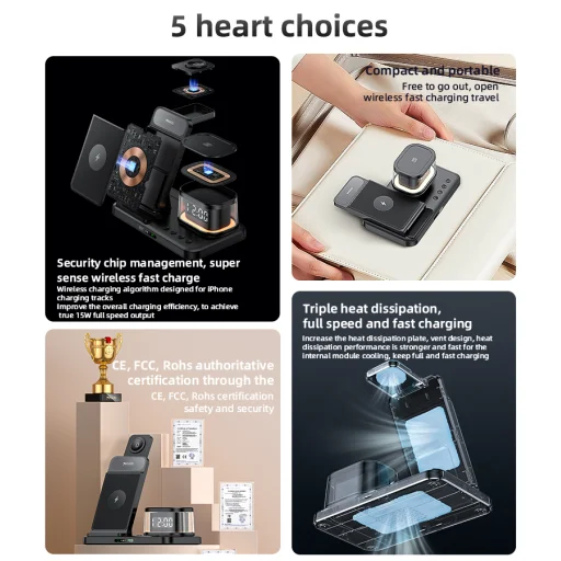 Apple YESIDO DS22 20W 5 v 1 indukčná nabíjacia stanica s LED a pre hodinky čierna - 6