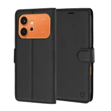 Honor 600 čierne kožené flipové puzdro Techsuit