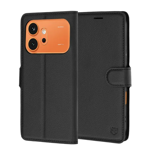 Honor 600 čierne kožené flipové puzdro Techsuit - 1