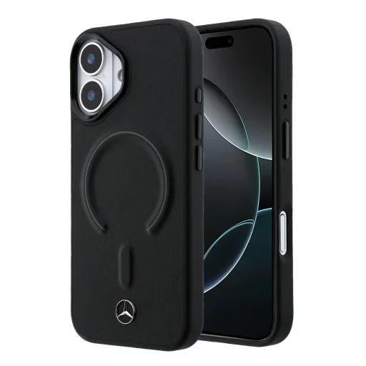 Mercedes PU kožené 3D MagSafe puzdro na iPhone 17 čierne - 1