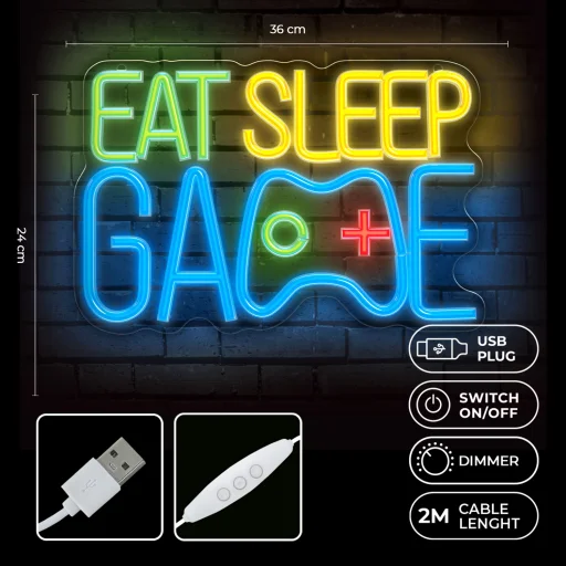 Forever Light Neon PLEXI LED EAT SLEEP GAME sokszínű FPNE33 - 2
