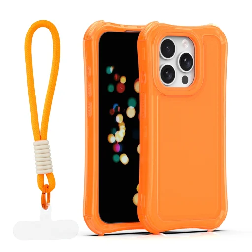 Oranžové puzdro Safepop s pútkom pre iPhone 15 Pro - 1
