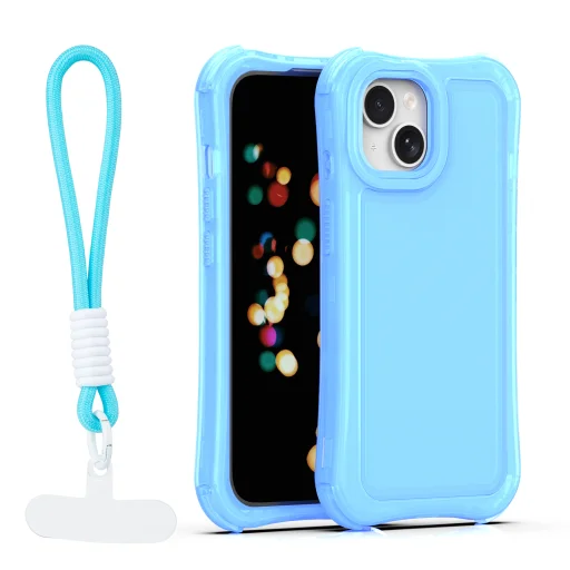 Modré puzdro Safepop s remienkom pre iPhone 15 6,1" - 1