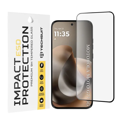 Techsuit - ESD Glass - Motorola Moto G77 / G67 - Čierne tvrdené sklo - 1