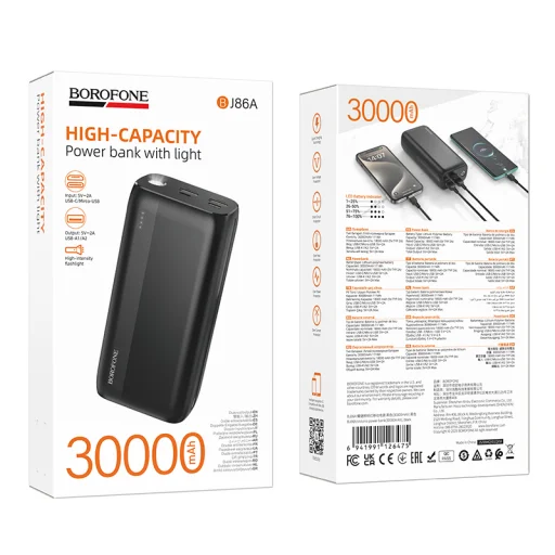 Borofone Power Bank 30000mAh BJ86A Victoria - 2xUSB - fekete - 8