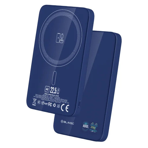 Blavec Power Bank 5000mAh BJ-04 Ultra Slim 7,8mm - Type C - 22,5W mágneses Magsafe 3 az 1-ben (PBBJ04-MC5N) sötétkék üveg - 2