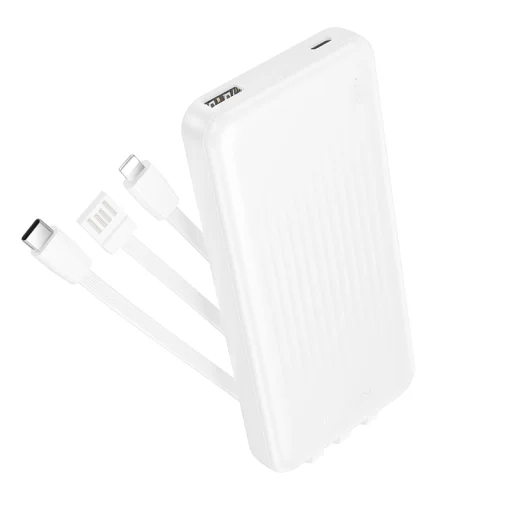 Borofone Power Bank 10000mAh BJ79 Clever - USB - Type C és Lightning kábelekkel fehér - 1