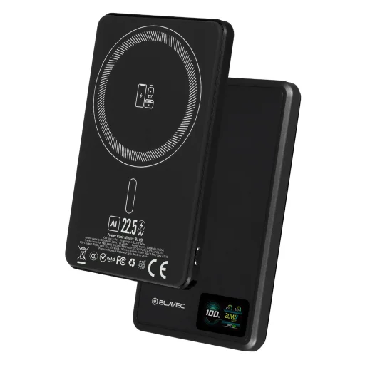 Blavec Power Bank 5000mAh BJ-03 Ultra Slim 7,8mm - Type C - 22,5W mágneses Magsafe 3 az 1-ben (PBBJ03-MC5B) fekete alumínium - 2