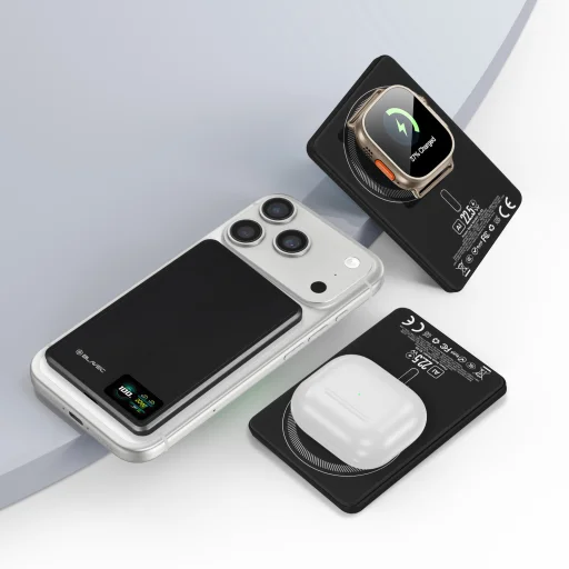 Blavec Power Bank 5000mAh BJ-03 Ultra Slim 7,8mm - Type C - 22,5W mágneses Magsafe 3 az 1-ben (PBBJ03-MC5B) fekete alumínium - 6
