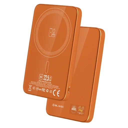 Blavec Power Bank 5000mAh BJ-04 Ultra Slim 7,8mm - Type C - 22,5W magnetic Magsafe 3 in 1 (PBBJ04-MC5O) orange glass - 2