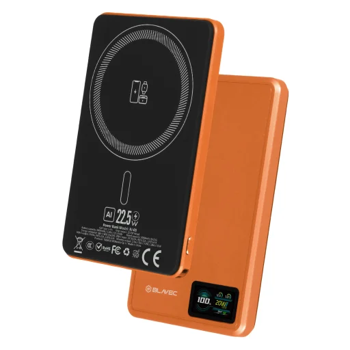 Blavec Power Bank 5000mAh BJ-03 Ultra Slim 7,8mm - Type C - 22,5W magnetická MagSafe 3 v 1 (PBBJ03-MC5O) oranžová hliníková - 2