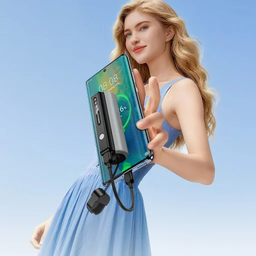 Borofone Power Bank 5000mAh BJ87 Star - Type C - zseblámpával fekete - 7