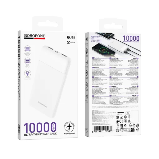 Borofone Power Bank 10000mAh BJ88 Clever - 2xUSB - fehér - 5