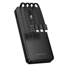 Borofone Power Bank 10000mAh BJ84 Smooth - USB - USB, Type-C, Lightning és Micro USB kábelekkel fekete