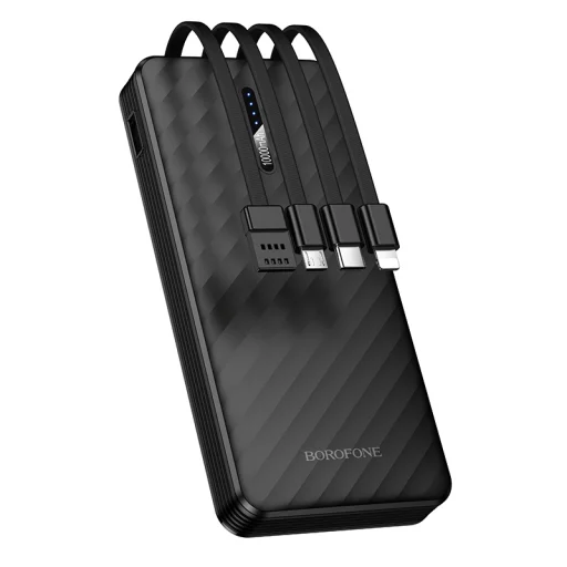 Borofone Power Bank 10000mAh BJ84 Smooth - USB - s káblami USB, Type-C, Lightning a Micro USB, čierna - 1