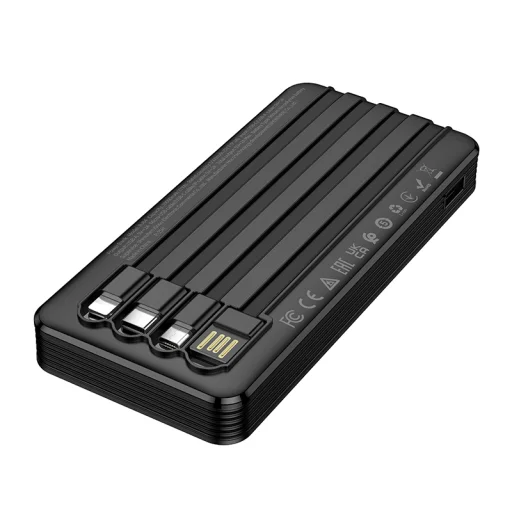 Borofone Power Bank 10000mAh BJ84 Smooth - USB - USB, Type-C, Lightning és Micro USB kábelekkel fekete - 6