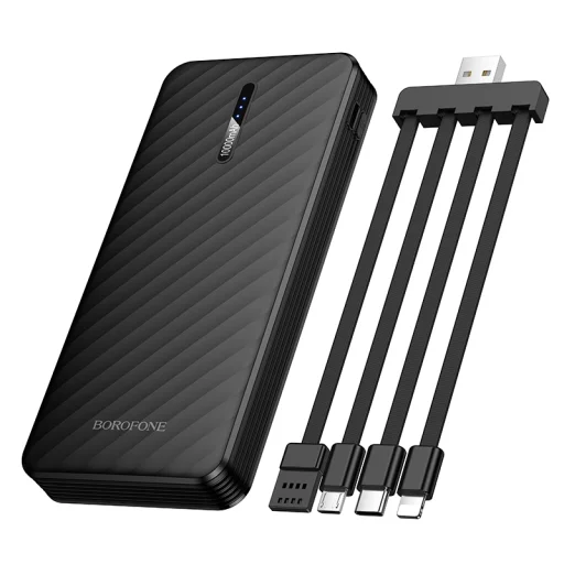 Borofone Power Bank 10000mAh BJ84 Smooth - USB - USB, Type-C, Lightning és Micro USB kábelekkel fekete - 2