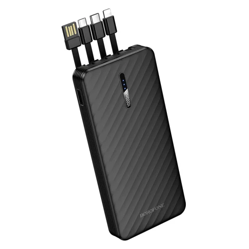 Borofone Power Bank 10000mAh BJ84 Smooth - USB - s káblami USB, Type-C, Lightning a Micro USB, čierna - 3
