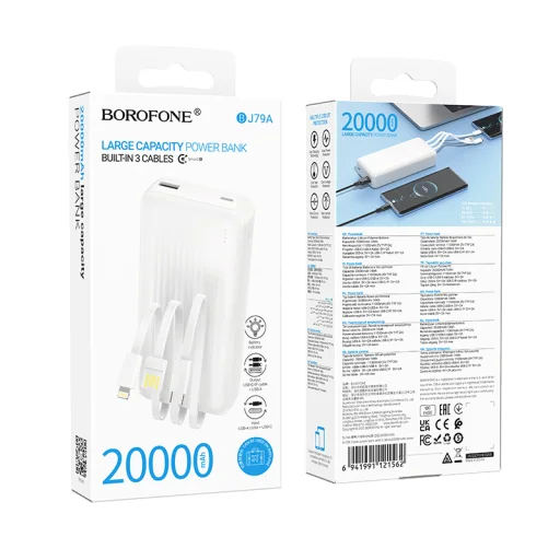 Borofone Powerbank 20000mAh BJ79A Clever - USB - s káblami Type-C a Lightning, biely - 4