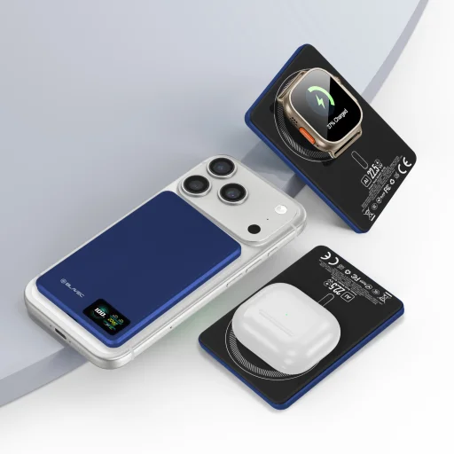 Blavec Power Bank 5000mAh BJ-03 Ultra Slim 7,8mm - Type C - 22,5W mágneses Magsafe 3 az 1-ben (PBBJ03-MC5N) tengerészkék alumínium - 3