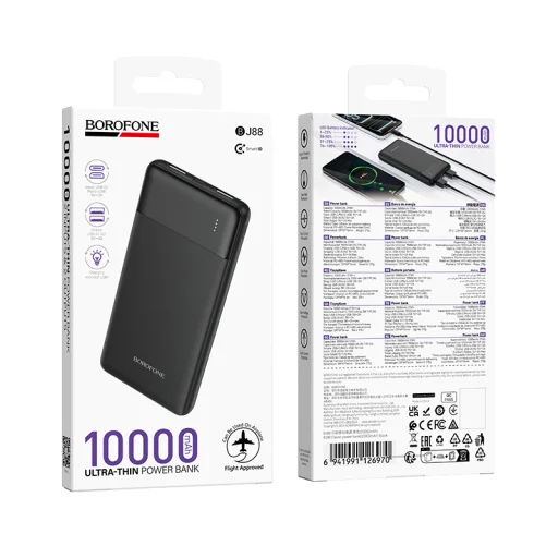 Borofone Power Bank 10000mAh BJ88 Clever - 2xUSB - fekete - 6