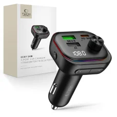 Tech-Protect CC07 3 portos autós töltő PD 54W + Bluetooth FM transzmitter fekete