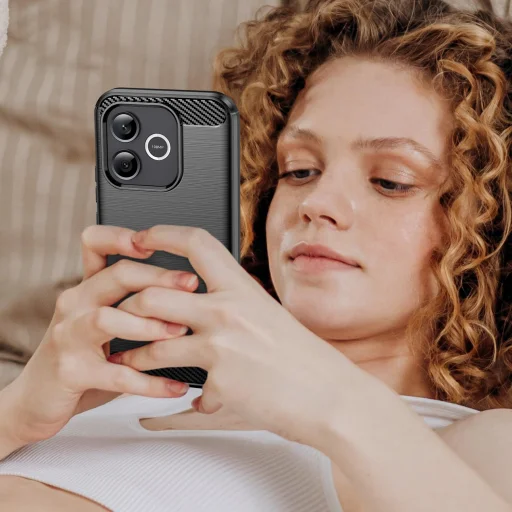 Honor 600 Lite TPU puzdro na telefón s brúseným karbónovým vzorom (čierne) puzdro - 6