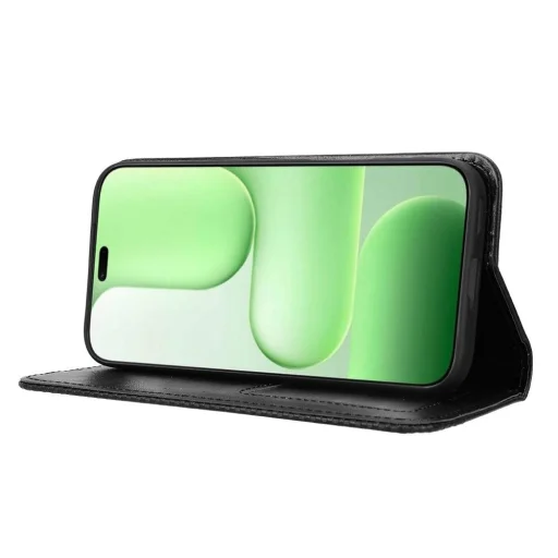 Honor 600 Lite kožené puzdro s retro textúrou a magnetickým zapínaním (čierne) - 2