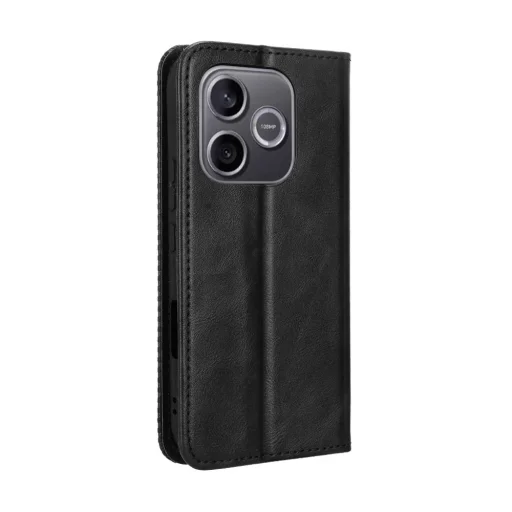 Honor 600 Lite kožené puzdro s retro textúrou a magnetickým zapínaním (čierne) - 4