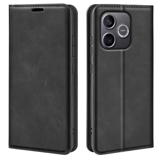 Kožené puzdro na telefón Honor 600 Lite s retro vzorom a magnetickým zatváraním, čierne puzdro - 1