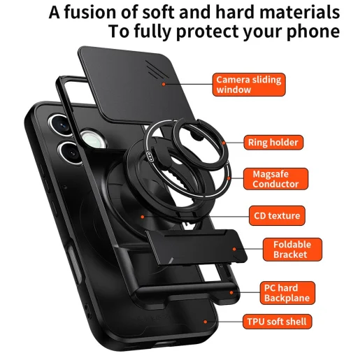 Honor 600 Lite magnetické nárazuvzdorné puzdro na telefón s ochranou šošovky (čierne) - 9