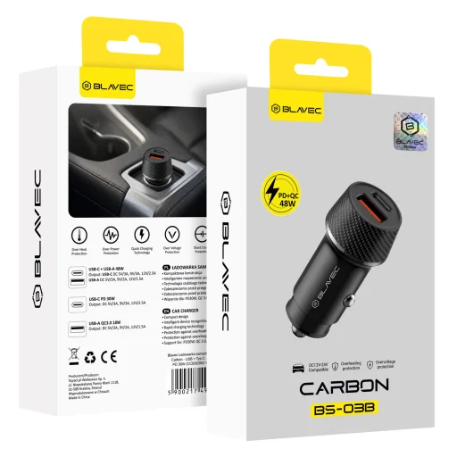 Blavec nabíjačka do auta BS-03B Carbon - USB + Typ C - QC 3.0 18W PD 30W (CCBS03BC-UCB) čierna - 7