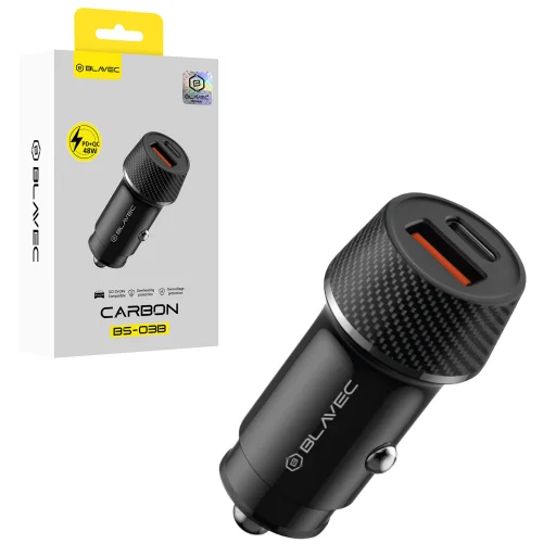 Blavec nabíjačka do auta BS-03B Carbon - USB + Typ C - QC 3.0 18W PD 30W (CCBS03BC-UCB) čierna - 1