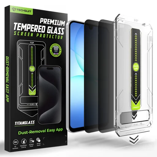 Samsung Galaxy A16 4G / A16 5G / A17 4G / A17 5G Privacy Techsuit TitanGlass CrystalHD [Ujjlenyomat-feloldással kompatibilis] üvegfólia (2 darabos) - 1