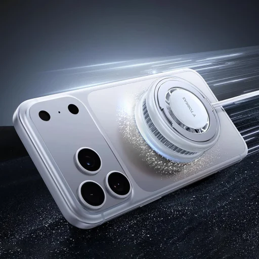 Torras PolarCircle MagSafe Vezeték nélküli Töltő Gyűrűs Állvánnyal, Hűtési Technológiával, Qi2 Tanúsítvánnyal, Type-C, 15W, 1.5m - Fehér - 3