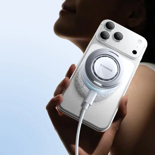 Torras PolarCircle MagSafe Vezeték nélküli Töltő Gyűrűs Állvánnyal, Hűtési Technológiával, Qi2 Tanúsítvánnyal, Type-C, 15W, 1.5m - Fehér - 4