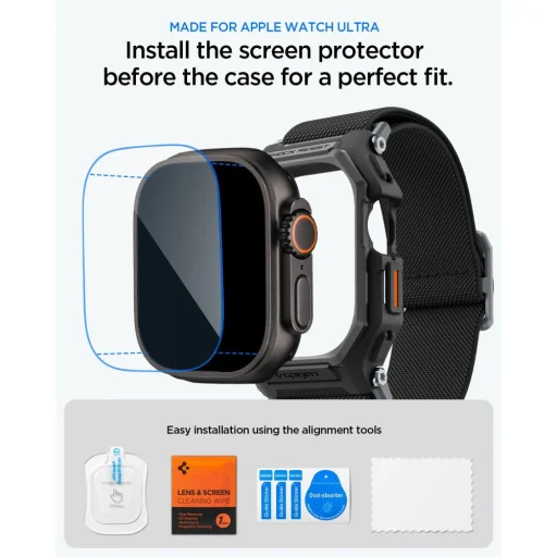 Apple Watch Ultra 1 / 2 / 3 (49 mm) Spigen Lite Fit Pro & tvrdené sklo matné čierne puzdro - 17