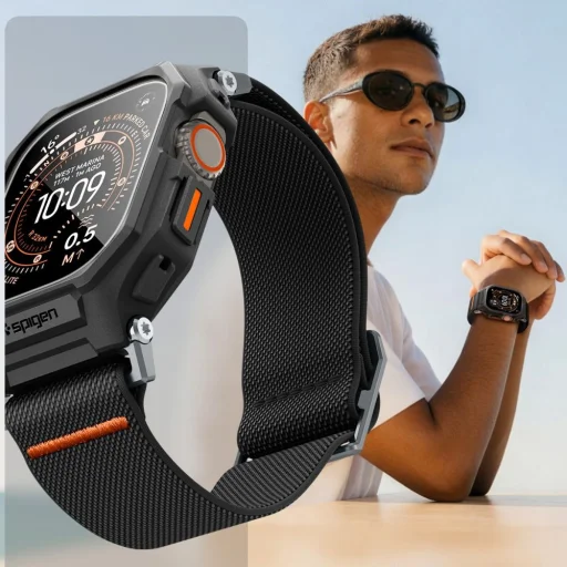 Apple Watch Ultra 1 / 2 / 3 (49 mm) Spigen Lite Fit Pro & edzett üvegfólia matt fekete tok - 9