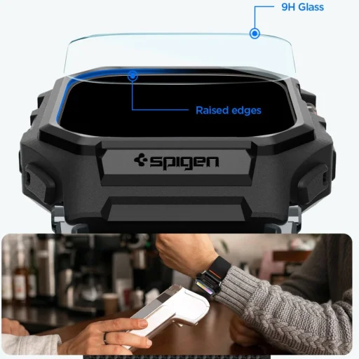 Apple Watch Ultra 1 / 2 / 3 (49 mm) Spigen Lite Fit Pro & edzett üvegfólia matt fekete tok - 15