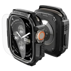 Apple Watch Ultra 1 / 2 / 3 (49 mm) Spigen Rugged Armor és edzett üvegfólia matt fekete tok