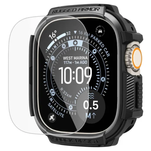 Apple Watch Ultra 1 / 2 / 3 (49 mm) Spigen Rugged Armor és edzett üvegfólia matt fekete tok - 2