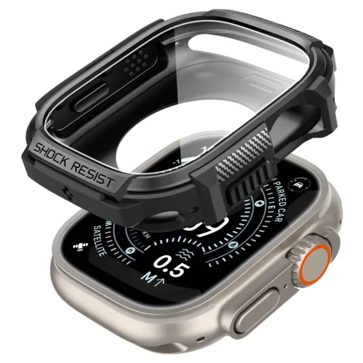 Apple Watch Ultra 1 / 2 / 3 (49 mm) Spigen Rugged Armor a tvrdené sklo, matné čierne puzdro - 4