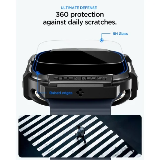 Apple Watch Ultra 1 / 2 / 3 (49 mm) Spigen Rugged Armor a tvrdené sklo, matné čierne puzdro - 5