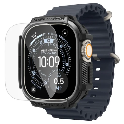 Apple Watch Ultra 1 / 2 / 3 (49 mm) Spigen Rugged Armor és edzett üvegfólia matt fekete tok - 3