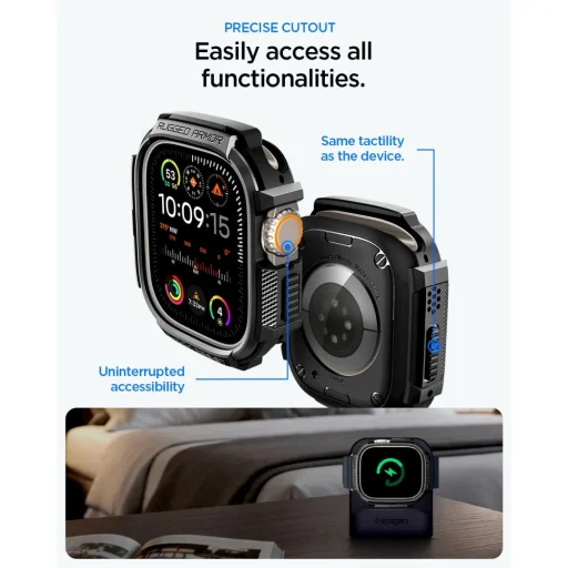 Apple Watch Ultra 1 / 2 / 3 (49 mm) Spigen Rugged Armor és edzett üvegfólia matt fekete tok - 6