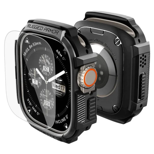 Apple Watch Ultra 1 / 2 / 3 (49 mm) Spigen Rugged Armor és edzett üvegfólia matt fekete tok - 1
